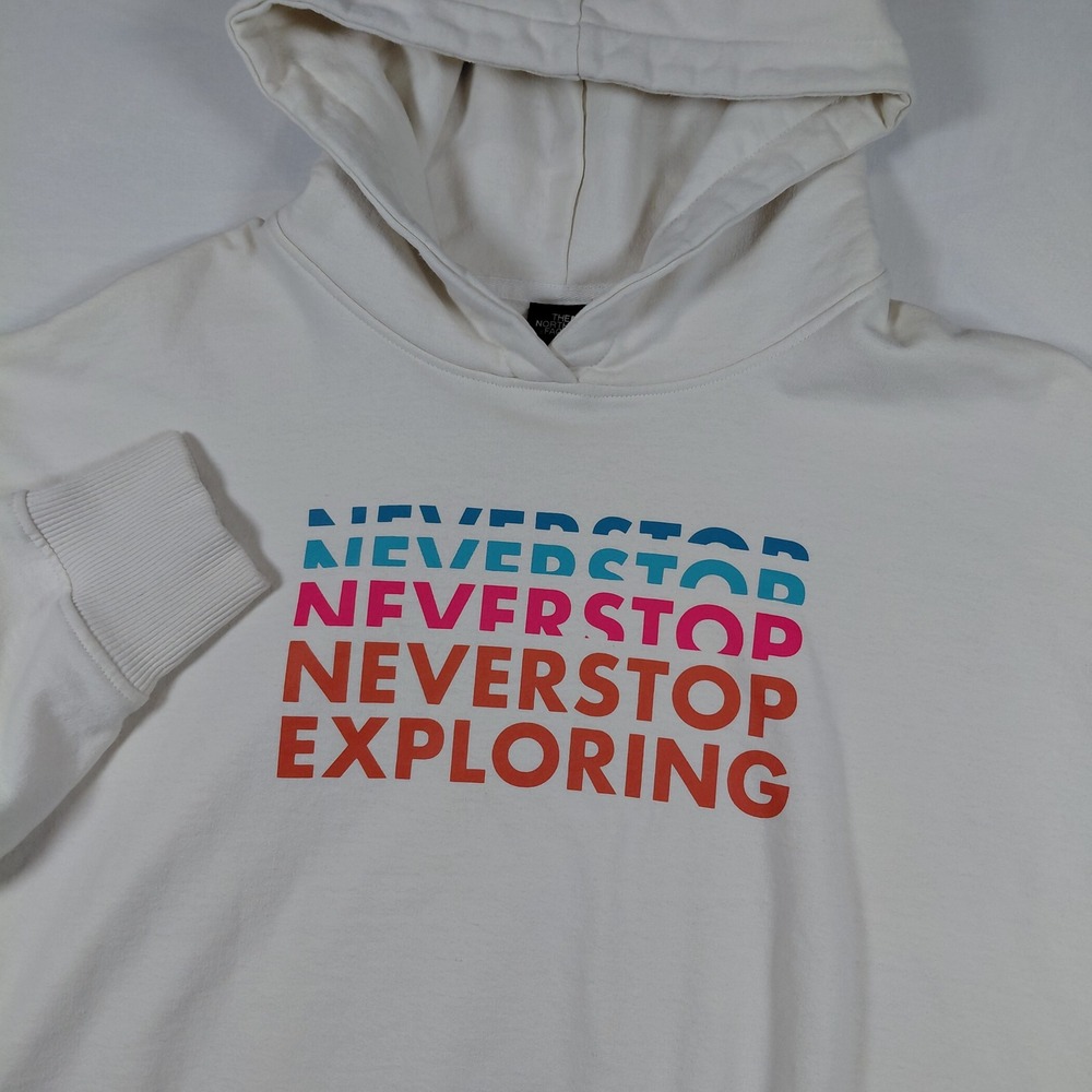 The North Face Womens XXL White Never Stop Exploring Graphic Cropped Hoodie